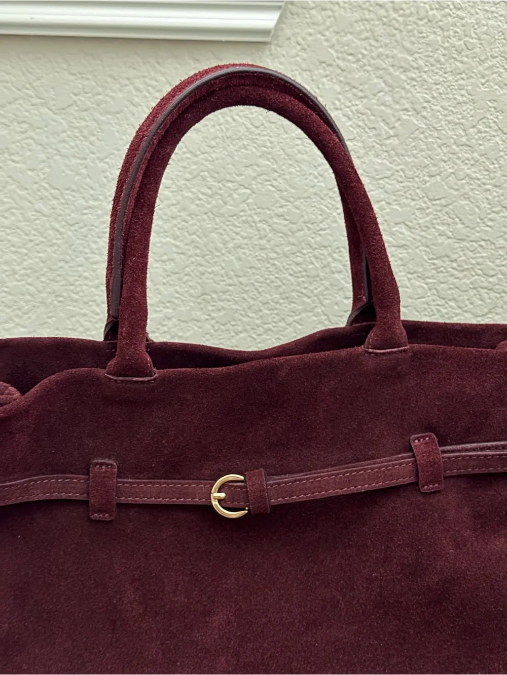 Elegant Italian Boutique Suede Tote Bag in Deep Burgundy